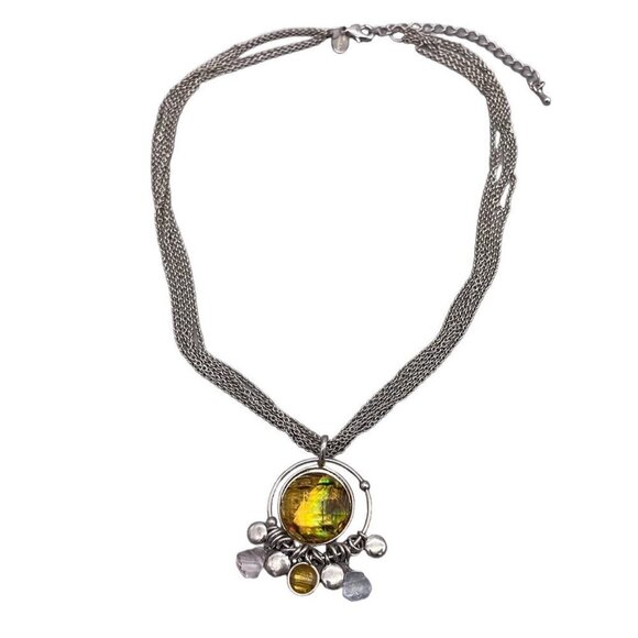 Lia Sophia Multi Strand Gemstone Pendant Necklace Silver Tone 16 to 19 Inch - Picture 1 of 4